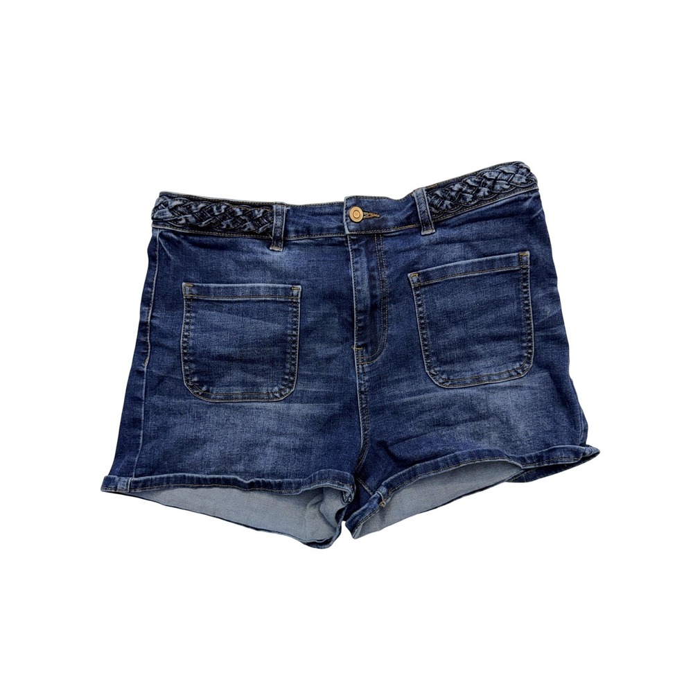 Celebrity Pink Shorts Juniors 13/31 Blue Denim Braided Waist Cuffed Hem Stretch